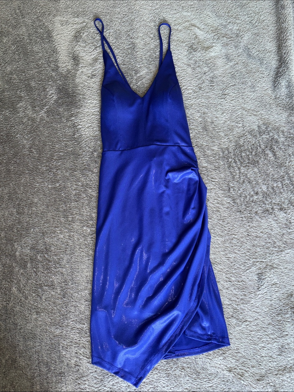 PEAR CULTURE Sleek Satin V-Neck Slip Dress in Royal Blue